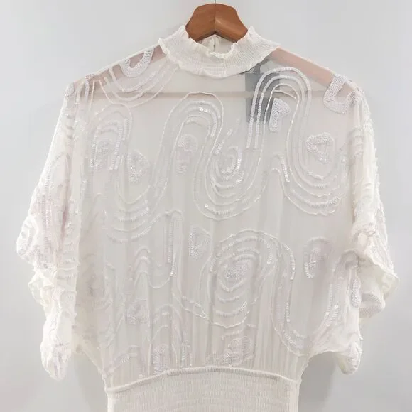 RETROFETE CHLOE EMBELLISHED SILK CHIFFON‎ DRESS WHITE XS - Picture 5 of 14